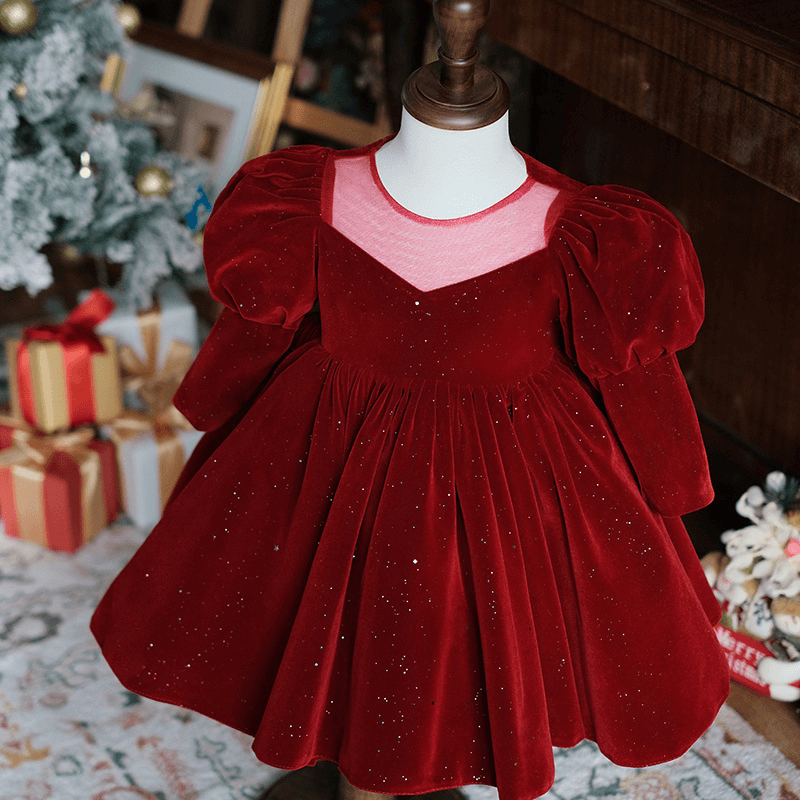 Vestido de veludo cintilante sem costas de Natal