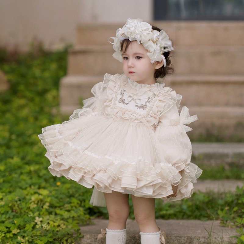 Vestido de fantasia de laço de renda branco luxuoso Lolita Tutu