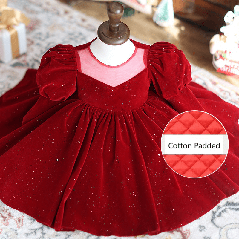 Vestido de veludo cintilante sem costas de Natal