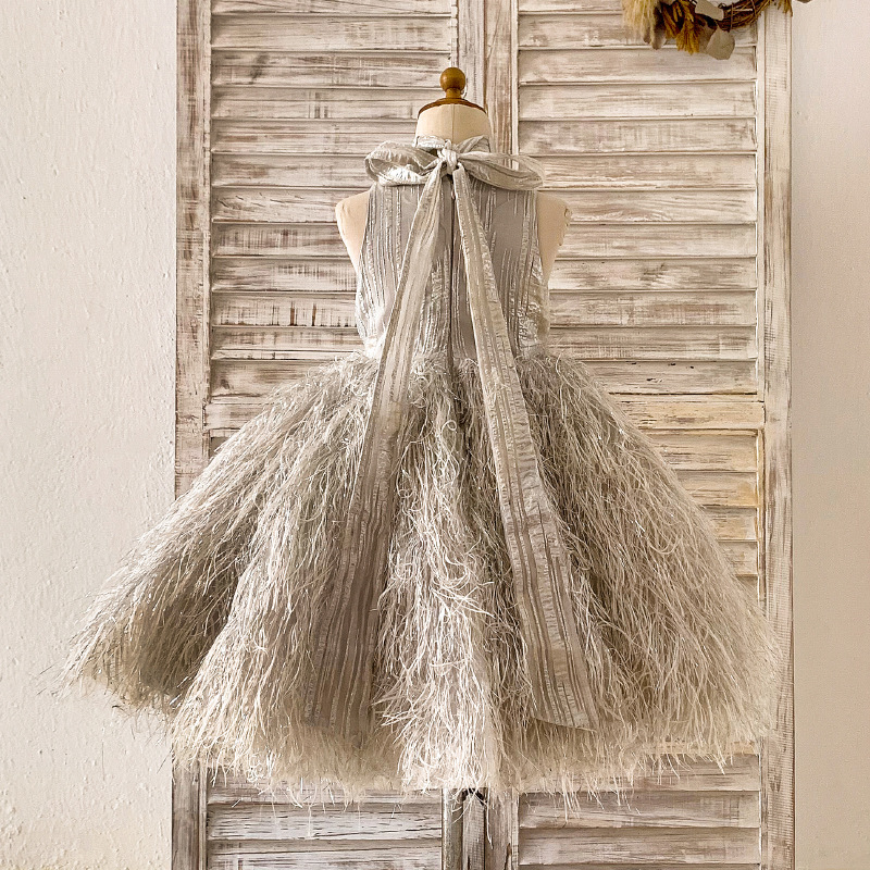 Vestido Princesa Bling Feather Bow Sliver