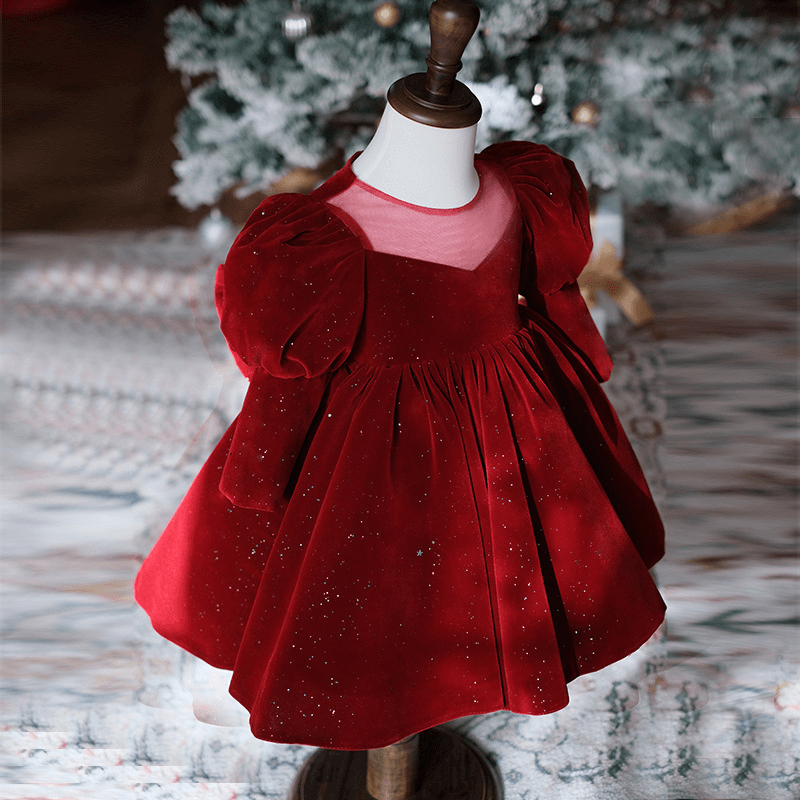 Vestido de veludo cintilante sem costas de Natal