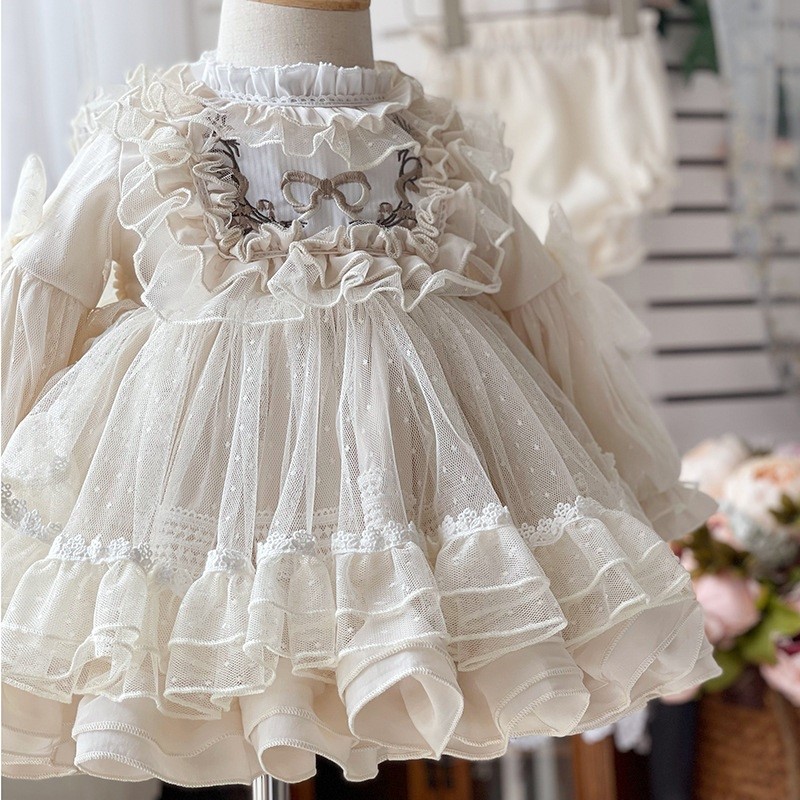 Vestido de fantasia de laço de renda branco luxuoso Lolita Tutu