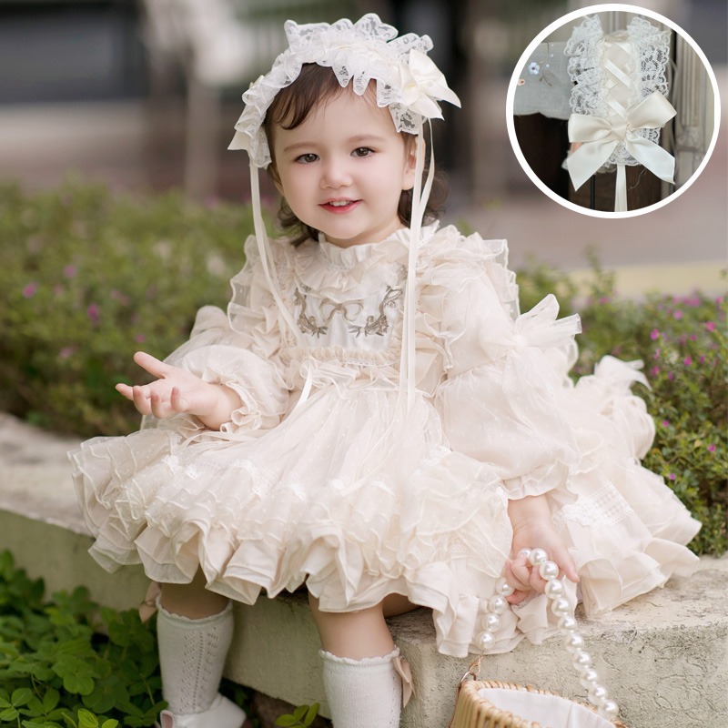 Vestido de fantasia de laço de renda branco luxuoso Lolita Tutu