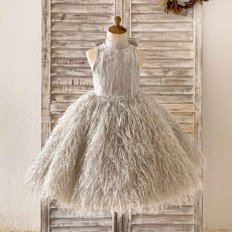 Vestido Princesa Bling Feather Bow (suporta personalização de uma peça)