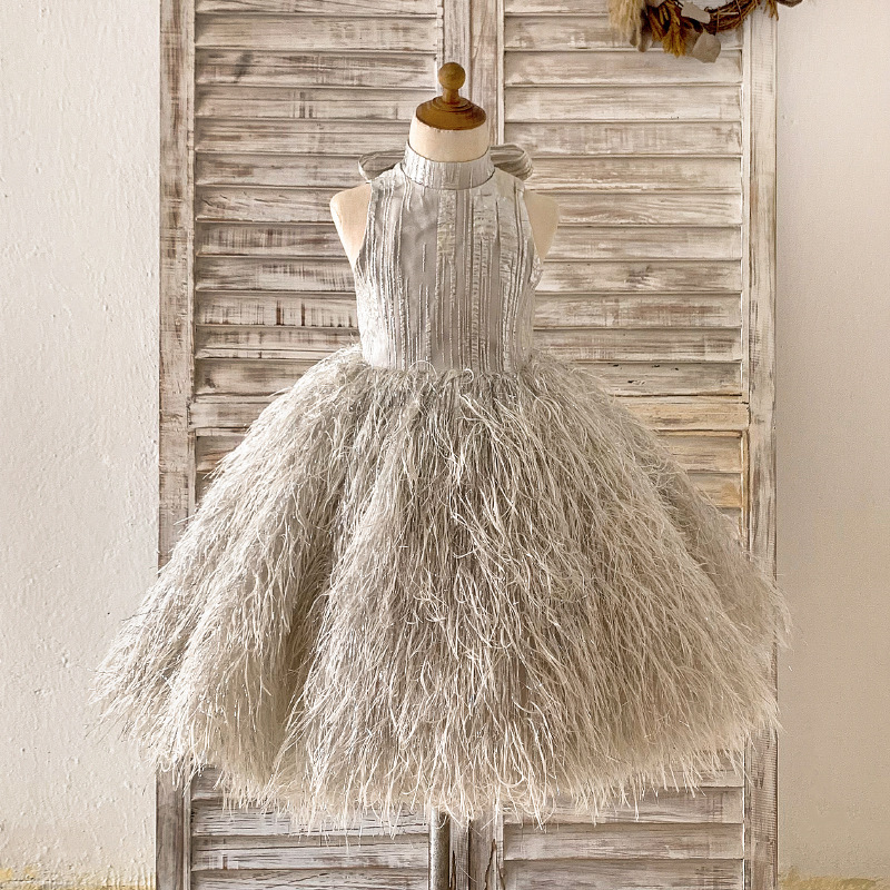 Vestido Princesa Bling Feather Bow Sliver