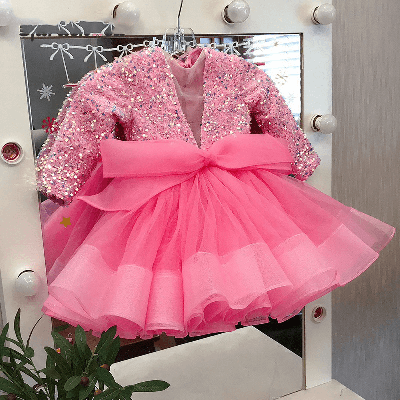 Vestido tutu de lantejoulas com decote em V profundo (suporta personalização de uma peça)