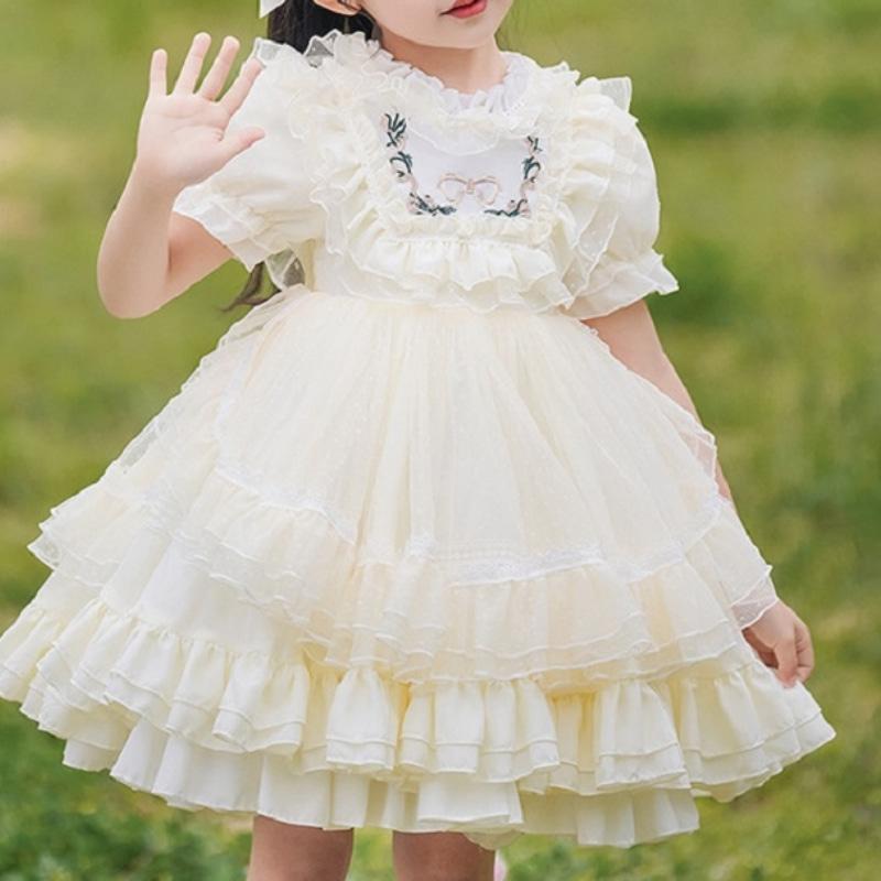 Vestido de fantasia de laço de renda branco luxuoso Lolita Tutu