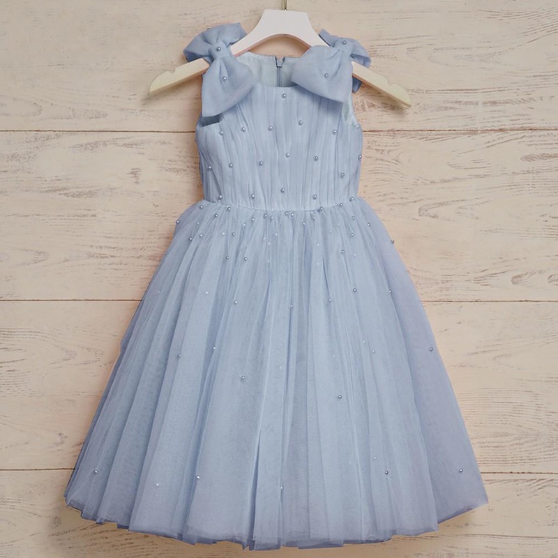 Vestido Princesa Pearl Bow sem mangas azul