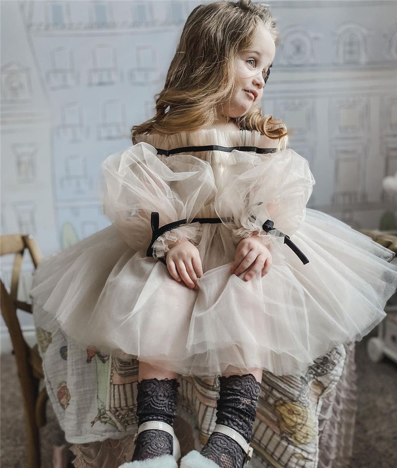 Vestido branco princesa sem ombro tutu para meninas