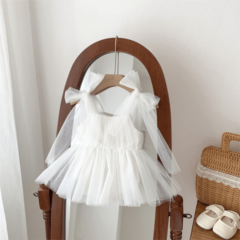 Macacão tutu sem mangas com laço vestido branco rosa