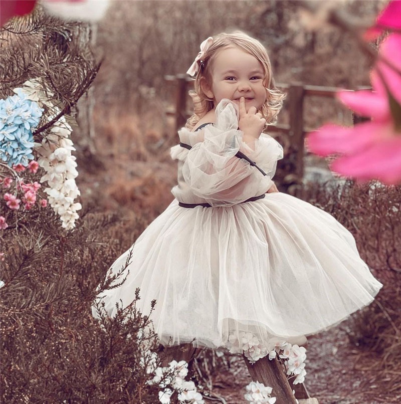 Vestido branco princesa sem ombro tutu para meninas