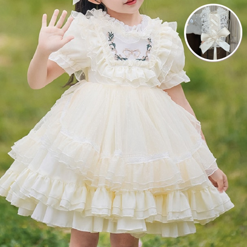 Vestido de fantasia de laço de renda branco luxuoso Lolita Tutu