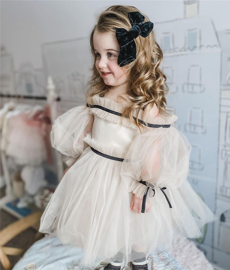 Vestido branco princesa sem ombro tutu para meninas