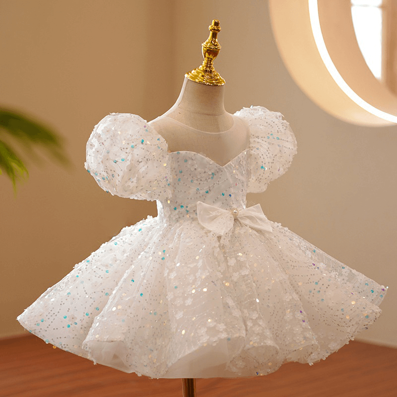 Vestido princesa lantejoulas manga bufante