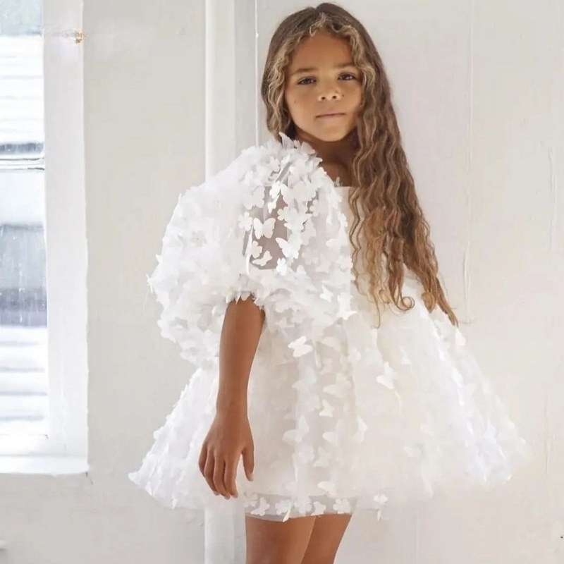 Vestido branco borboleta tutu manga bufante