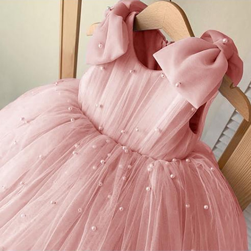 Vestido Princesa Pearl Bow sem mangas rosa